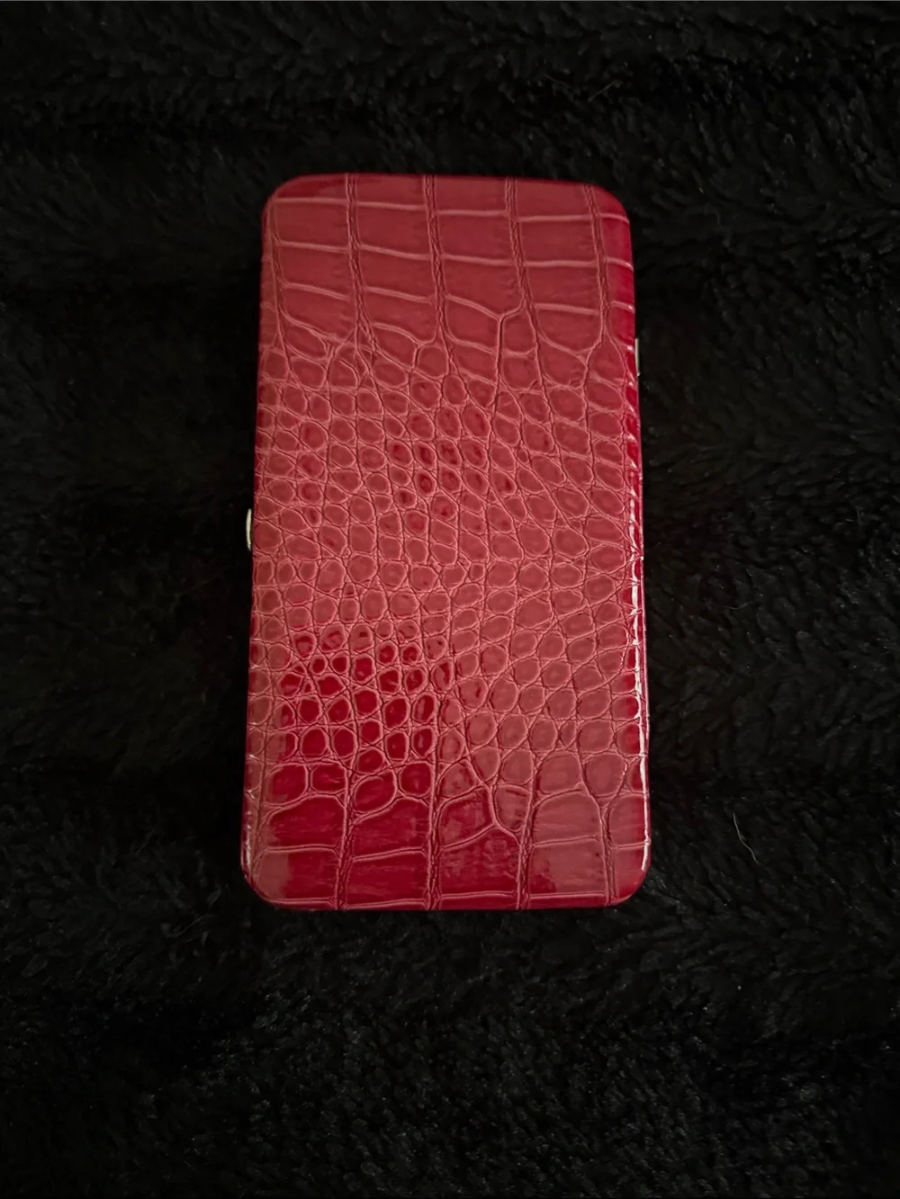 New Women's Red Wine Croc Embossed Clutch Wallet Hard Shell